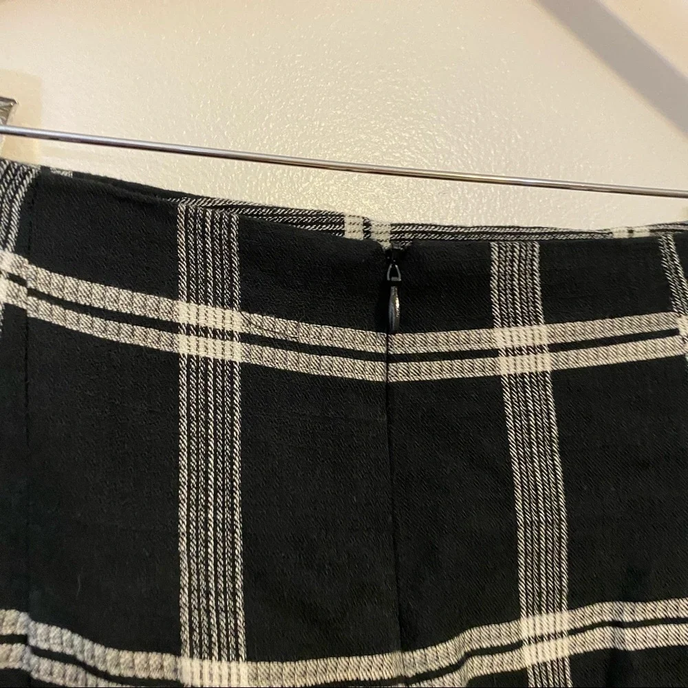 Bershka Plaid Printed Tie Waist Faux Wrap Knee Length Skirt Black White Sz M